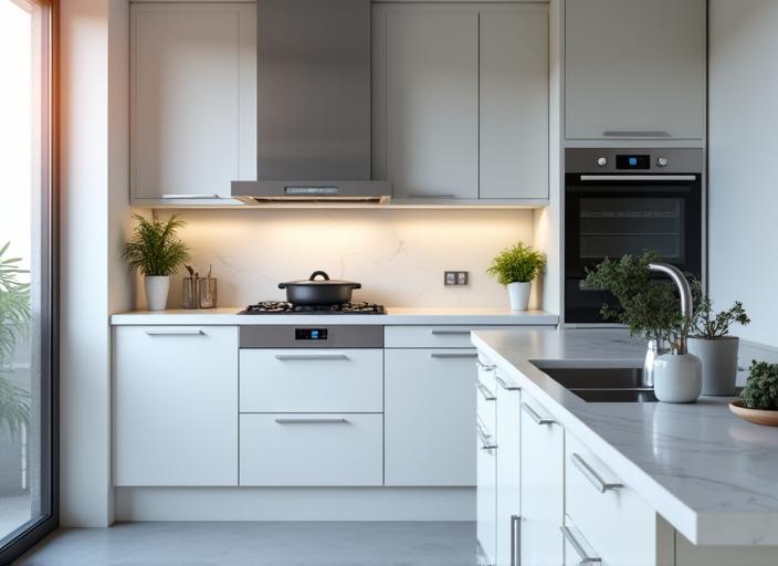 Cuisine étincelante après un nettoyage profond post-rénovation
